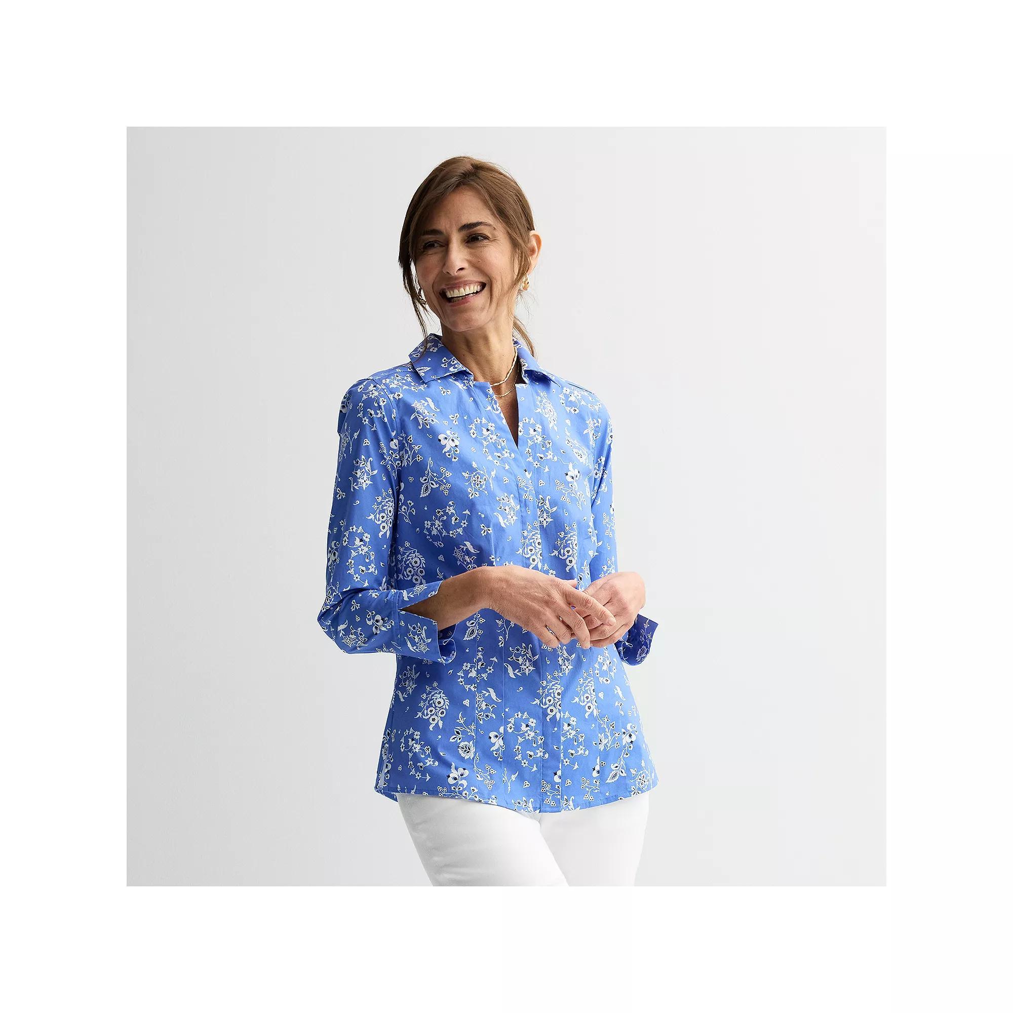 Women's Croft & Barrow® Tailored Button-Down Shirt, Size: Medium, Blue Vine Toss Product Image