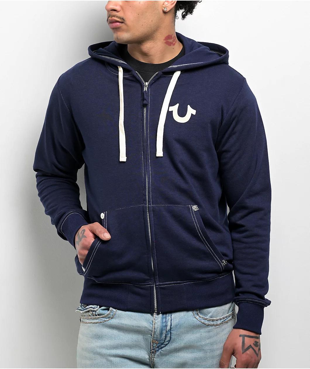 True Religion Classic Logo Blue Zip Hoodie Product Image