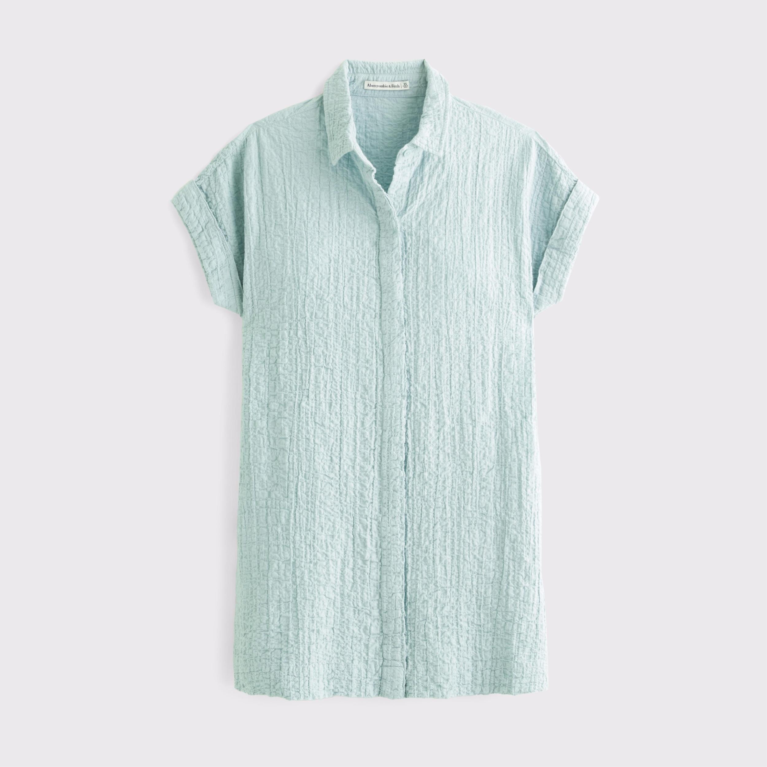 Textured Mini Shirt Dress Product Image
