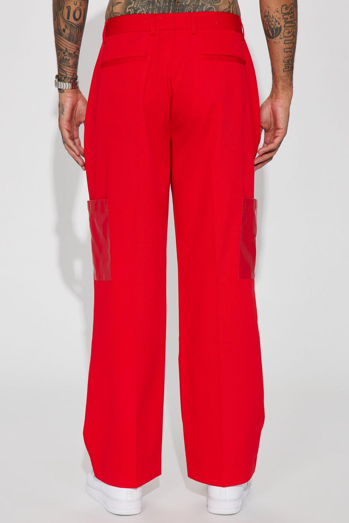 Rodeo PU Pocket Gabardine Slim Trousers - Red Product Image
