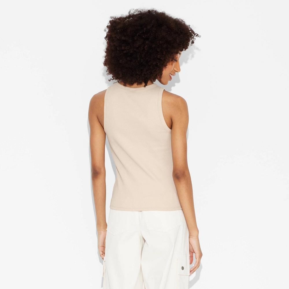 Womens Long Line Tank Top - Wild Fable Beige S: Cotton-Spandex Blend, Highneck, Sleeveless, Hearts Pattern, Machine Washable Product Image