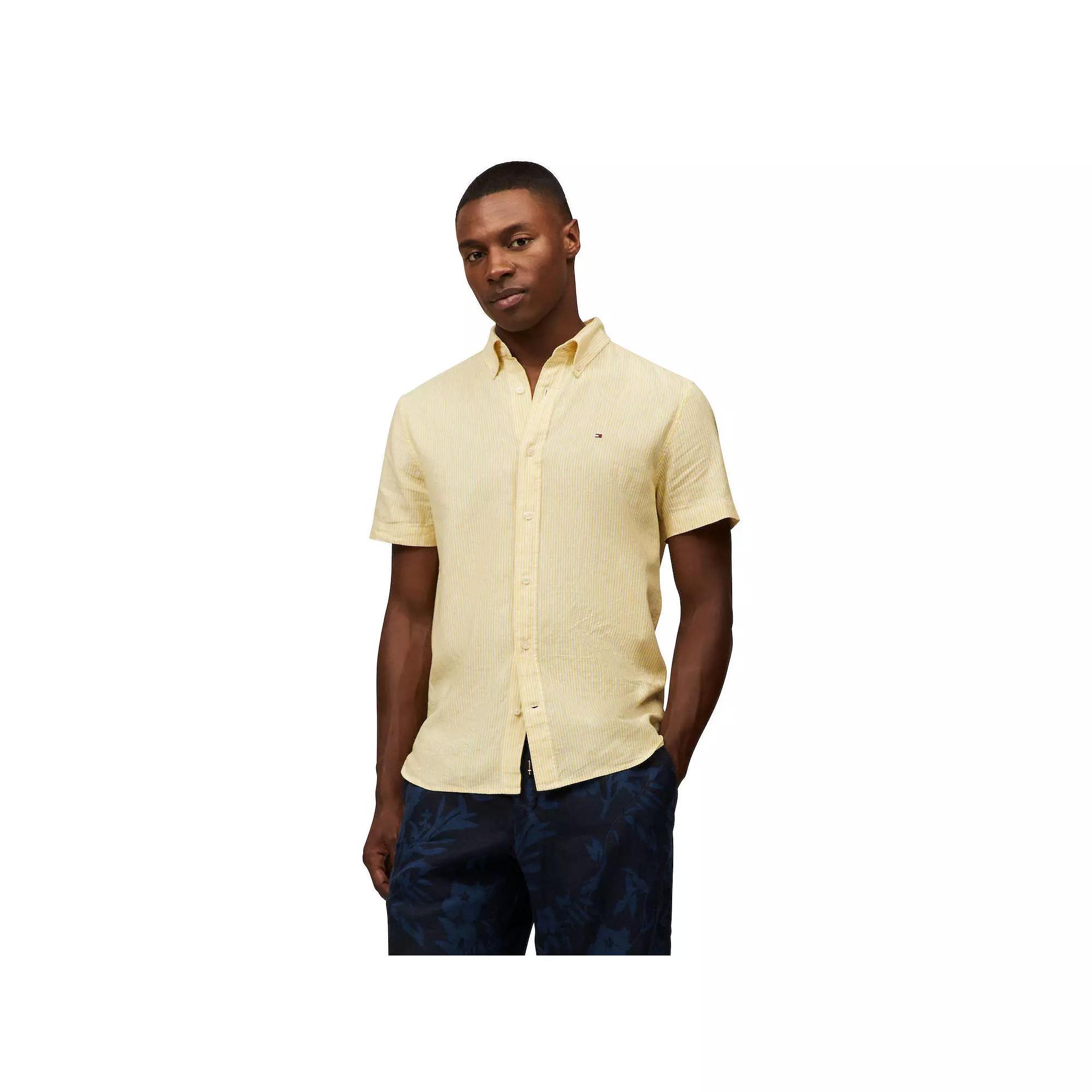 Men's Tommy Hilfiger Short Sleeve Printed Shirt, Size: XL, Blue Stripe Product Image