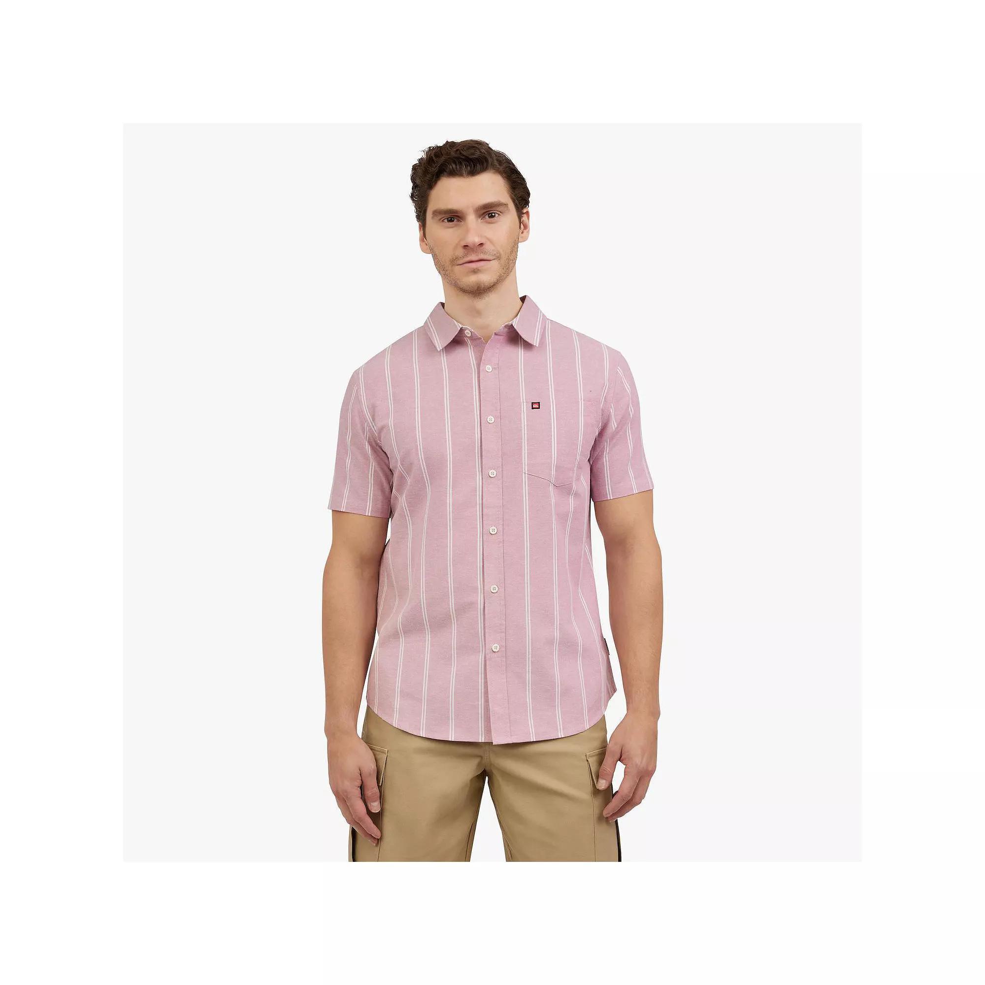 Men's Quiksilver Stripe Short Sleeve Button Down Shirt, Size: Large, Dusty Pink Product Image