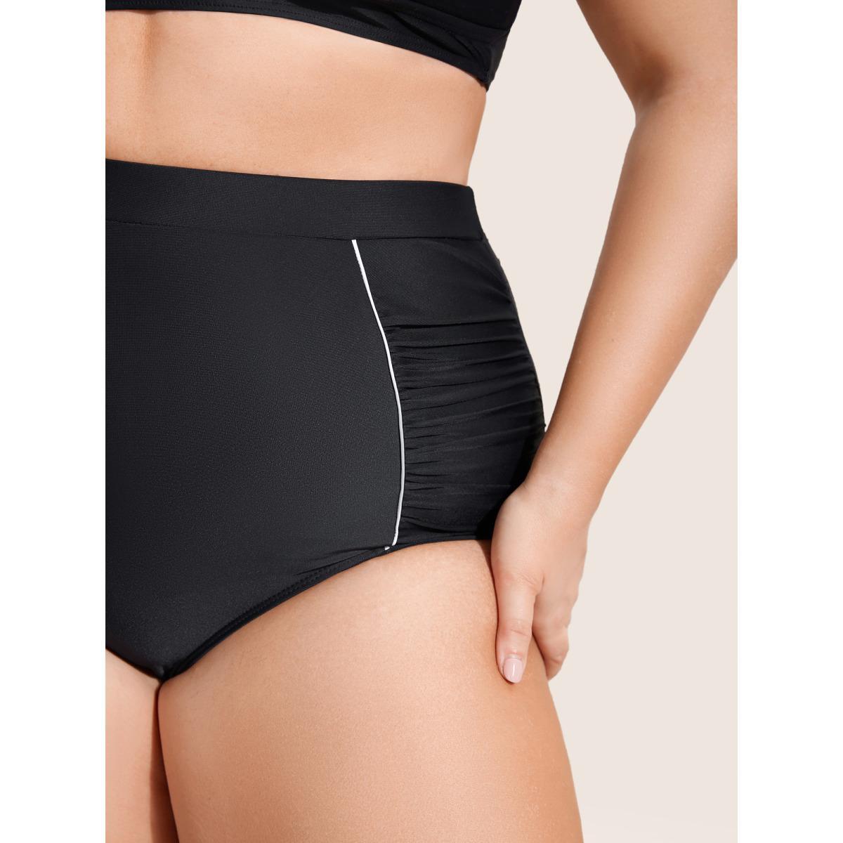 Plus Size Contrast Trim Ruched High Rise Swim Bottom Women's Swimwear Black Beach Gathered High stretch Skinny High Rise Curve Swim Bottoms BloomChic 12/L Product Image