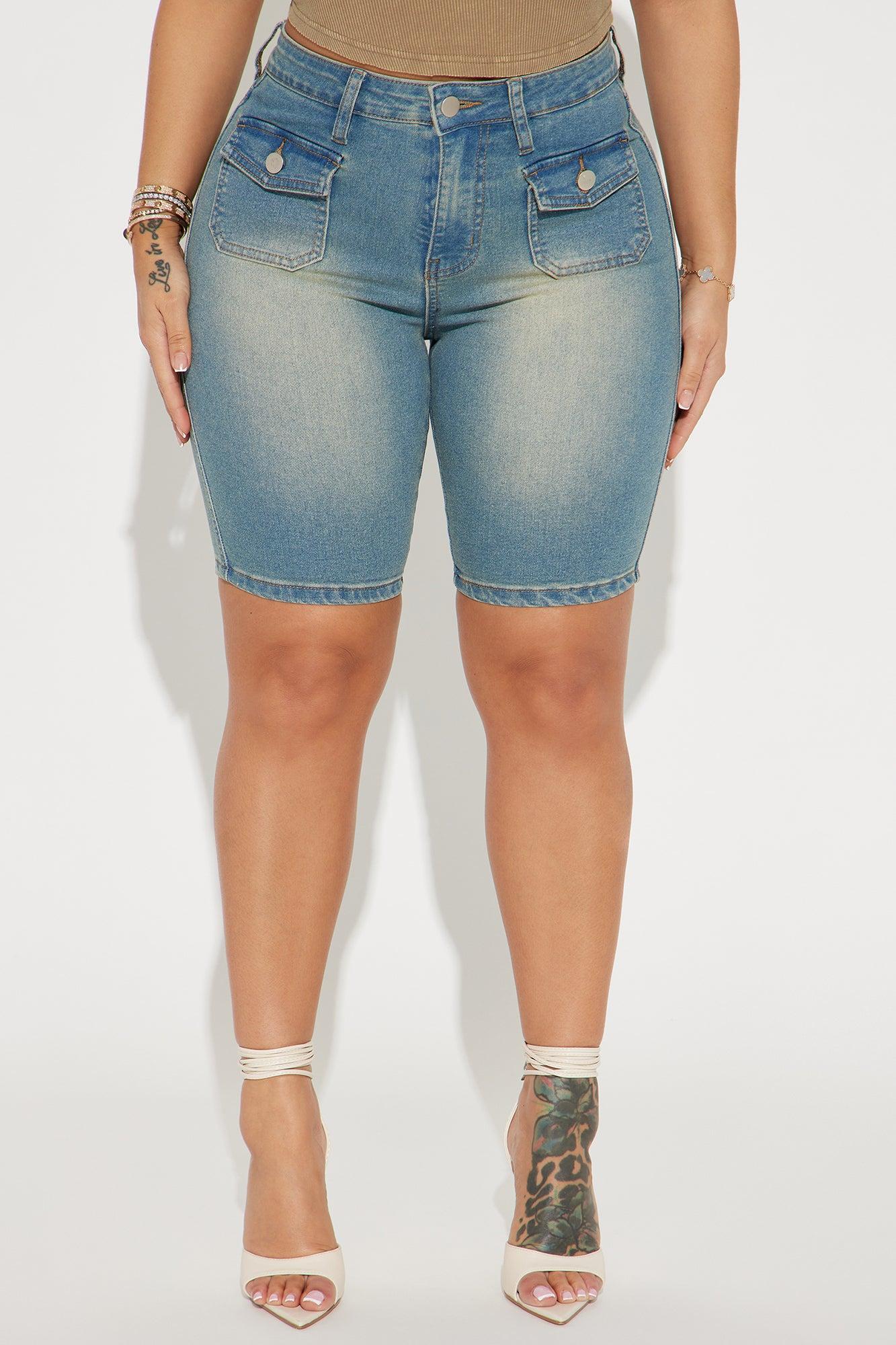 Shocker Tinted Stretch Denim Bermuda Shorts - Medium Wash Product Image