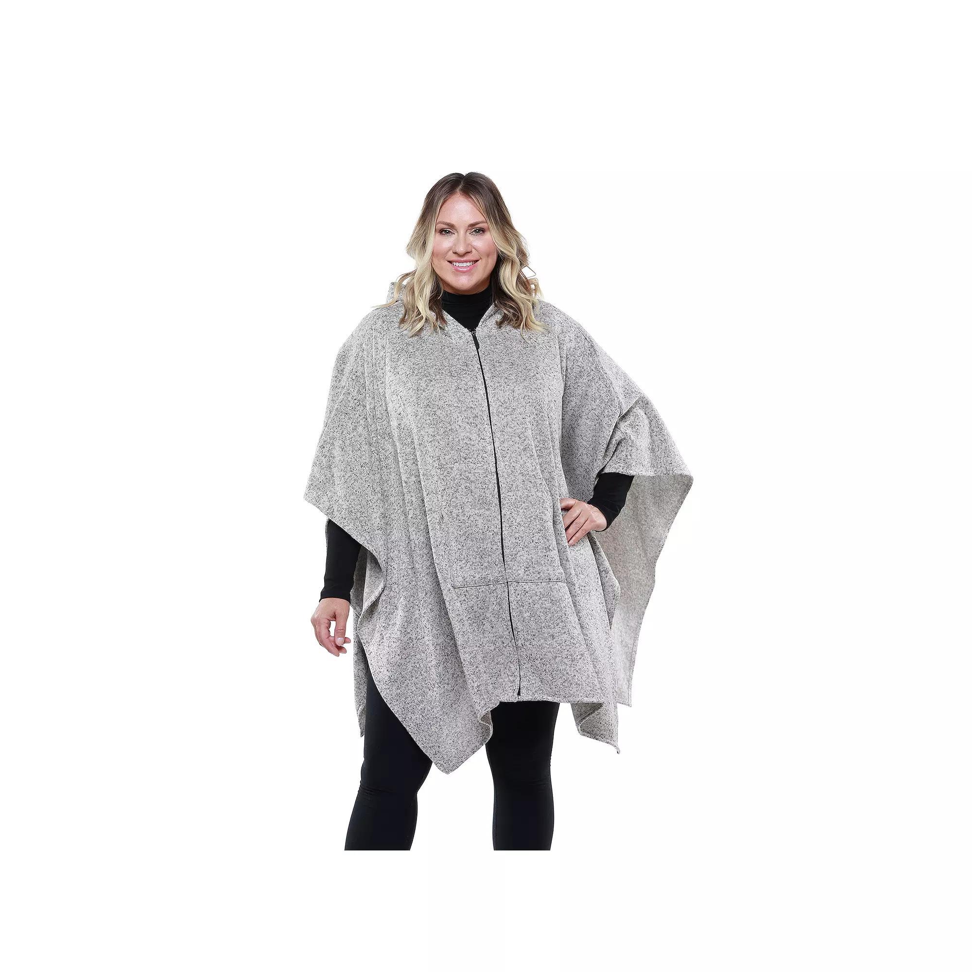 Women's Linda Anderson Le Moda Full Zip Hooded Grey Marl Poncho, Gray Marl Product Image