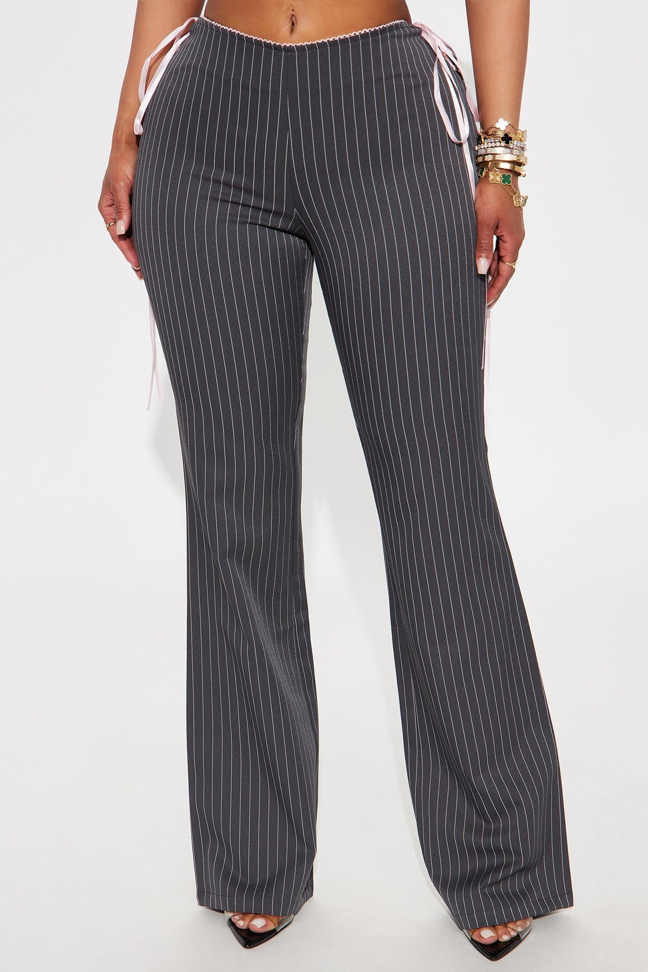 Sweet And Sassy Lace Up Pinstripe Flare Pant - Charcoal Product Image