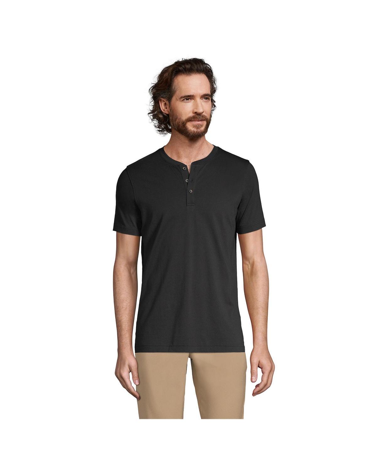 Men's Lands' End Short Sleeve Supima Jersey Henley Top, Size: XXL, Black Product Image