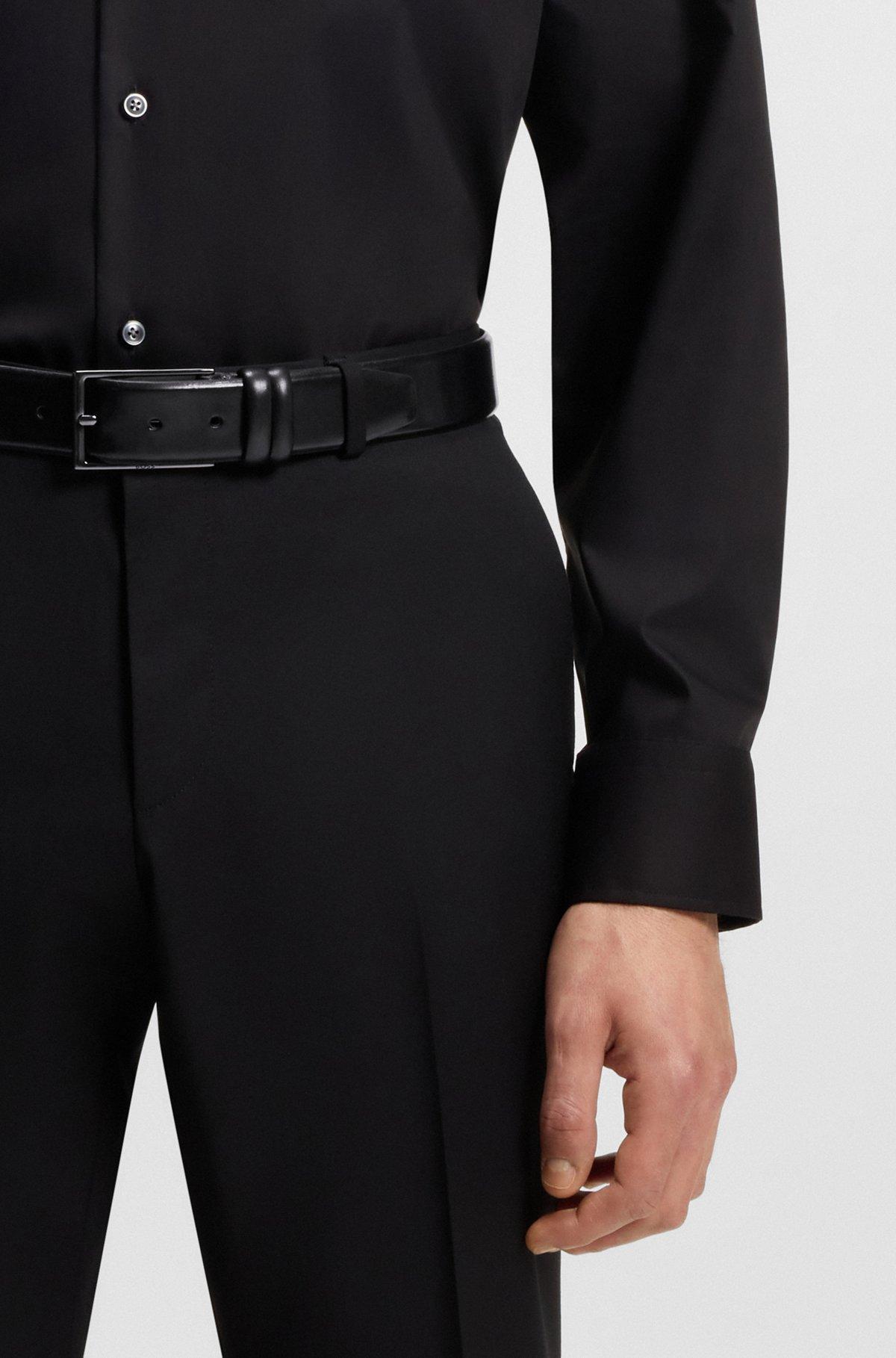BOSS - Vegetable-tanned leather belt with gunmetal hardware - Black Product Image