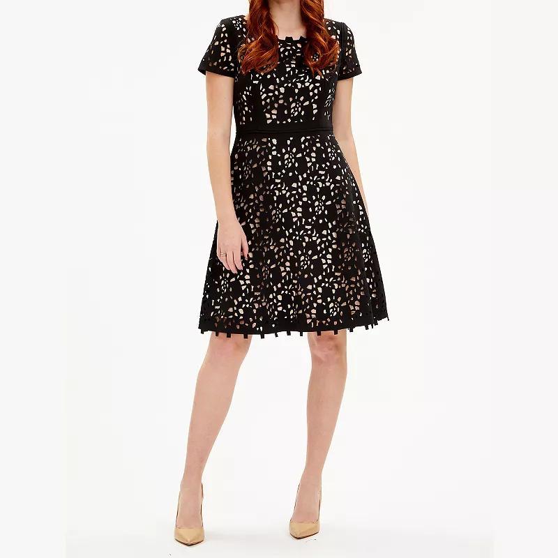 Women's Focus By Shani Cutout Fit & Flare Dress, Size: 2, Navy Beige Product Image