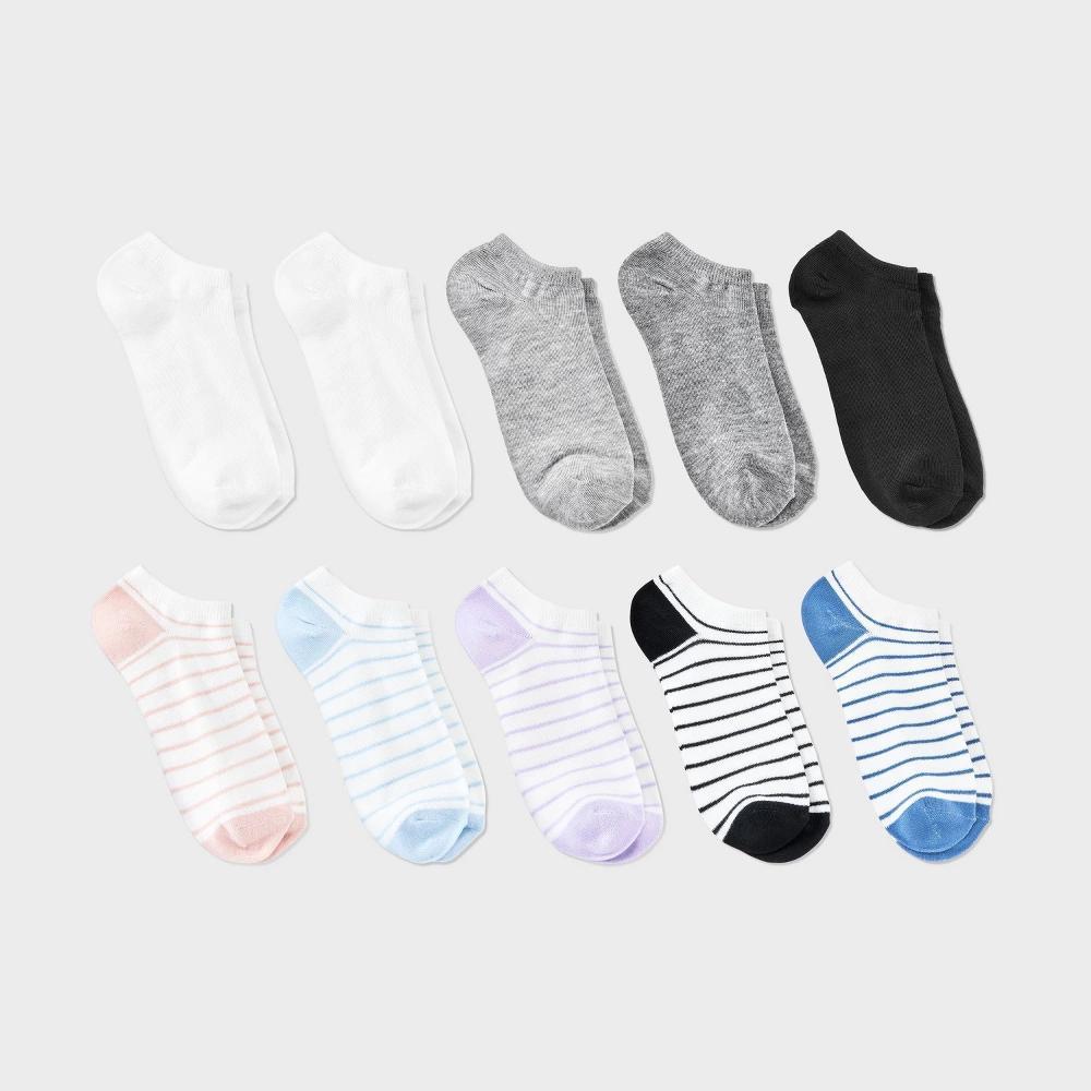 Women's 10pk Low Cut Socks - Dealworthy™ White/Heather Gray/Black 4-10: Knit Solid Ankle Style Product Image