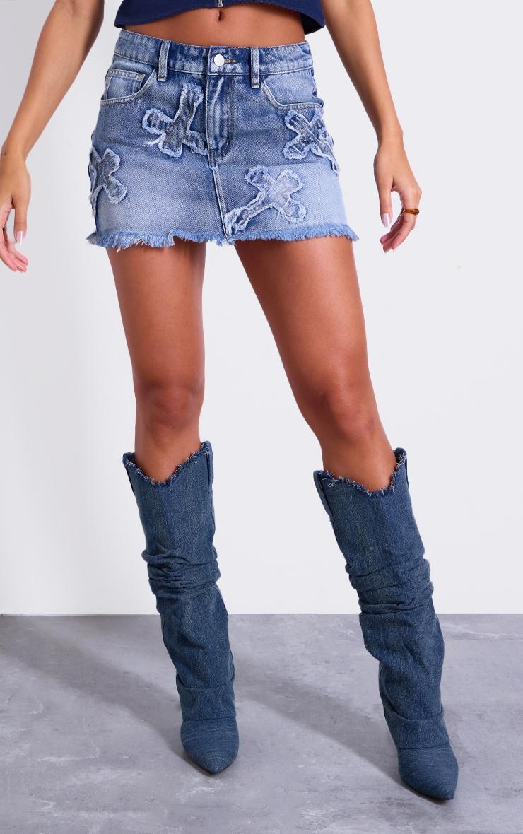 Blue Cross Applique Denim Mini Skirt Product Image