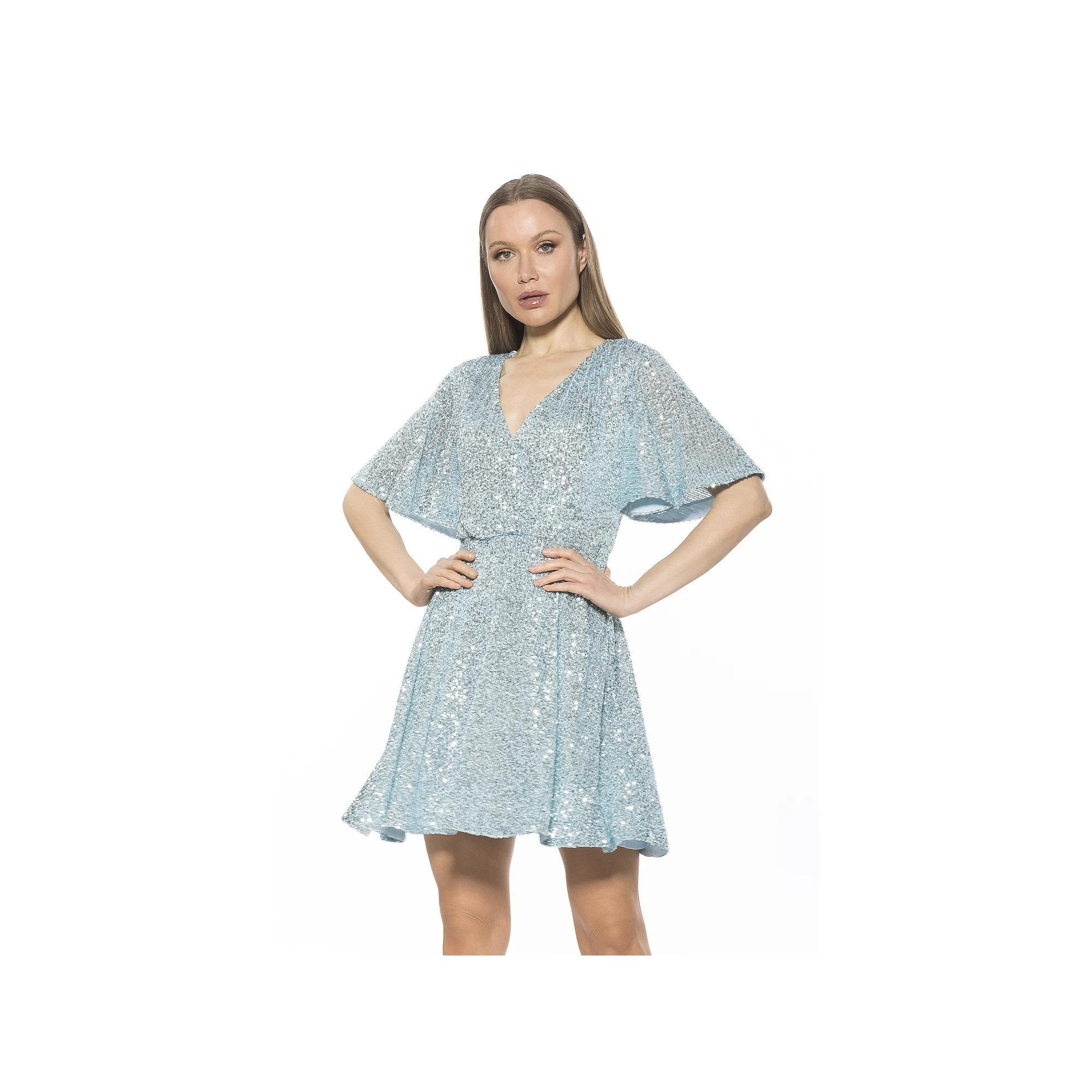 Women's ALEXIA ADMOR Oakless Flutter Sleeve Fit & Flare Dress, Size: Large, Silver Product Image
