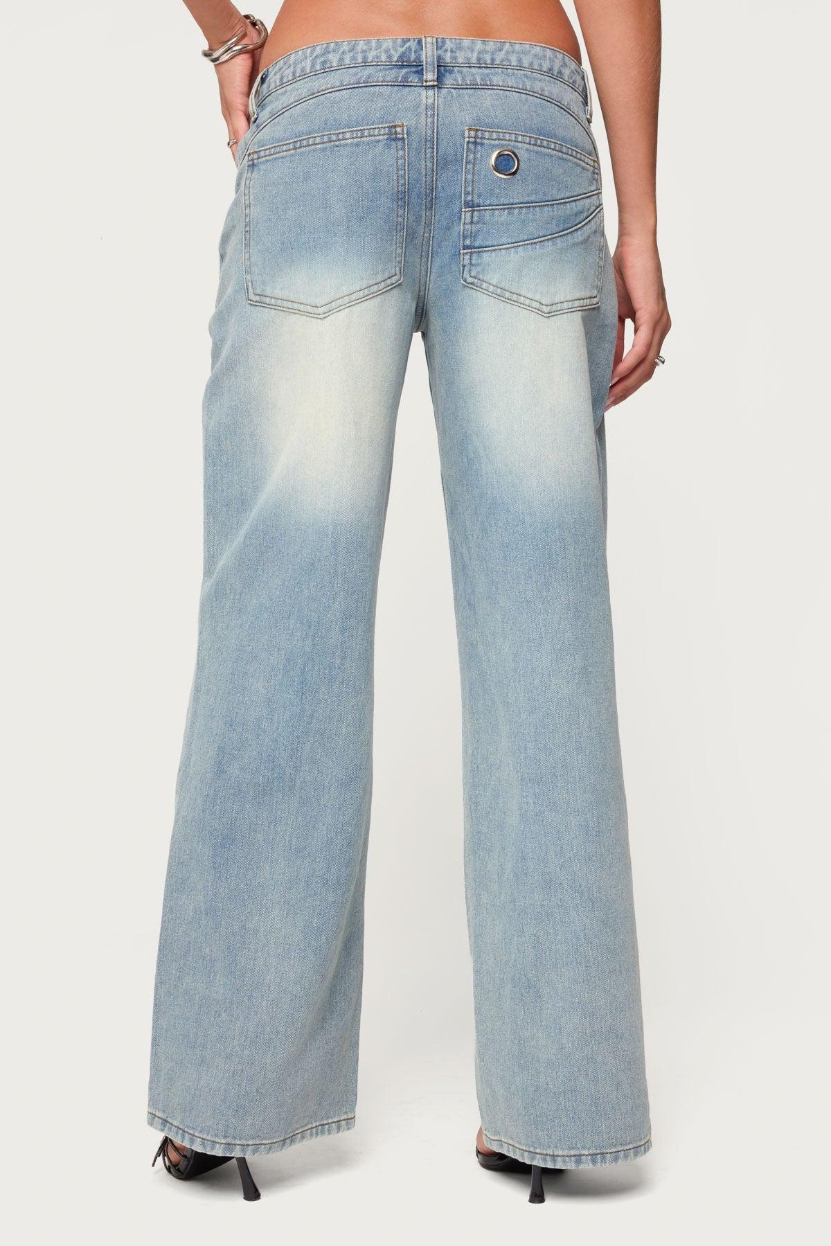 Celia Grommet Washed Low Rise Jeans Product Image