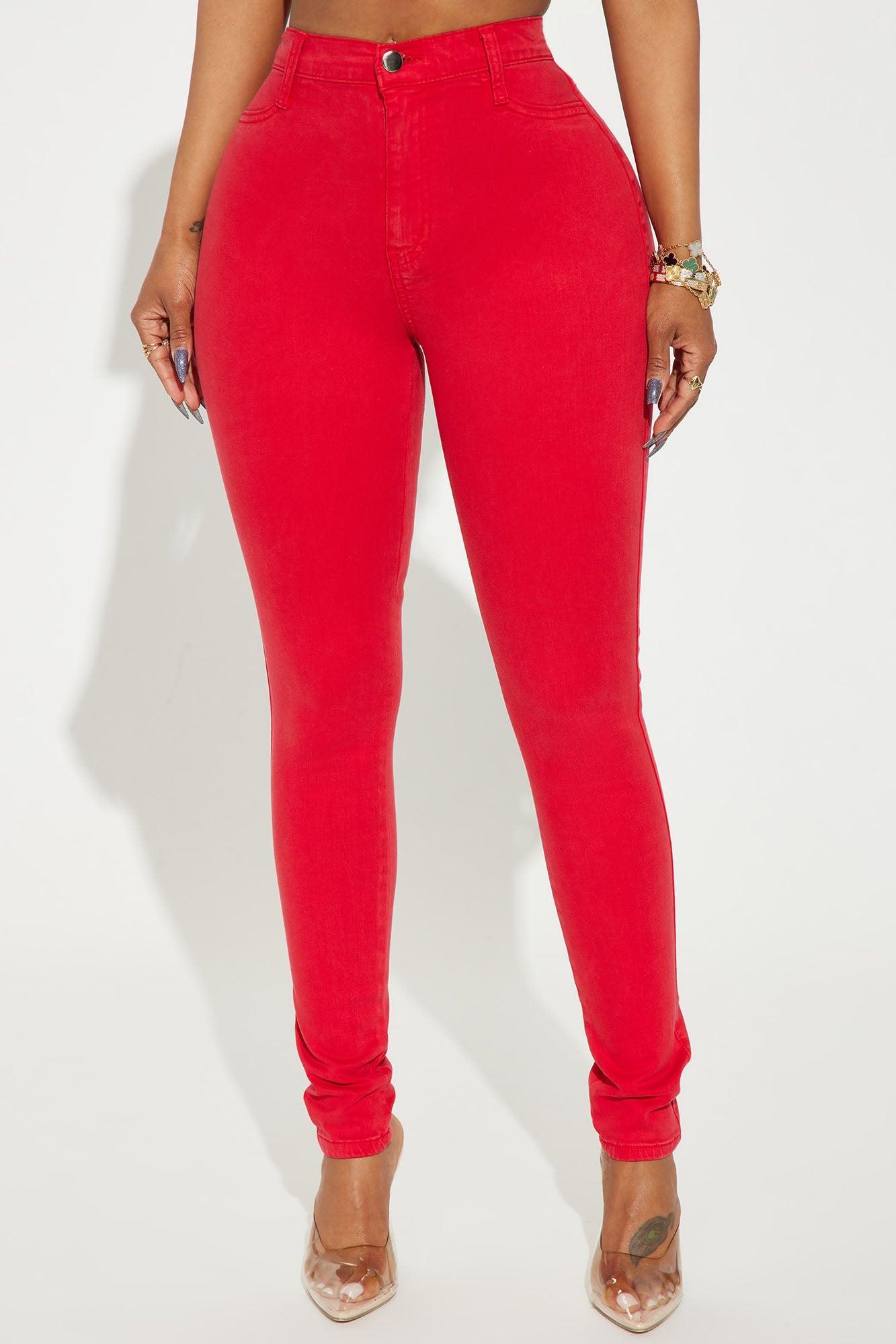 Classic Color High Waist Skinny Jeans - Red Product Image
