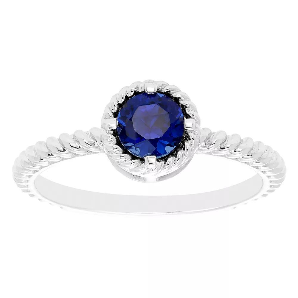 Boston Bay Diamonds Sterling Silver Lab-Grown Blue Sapphire Rope Halo Stacking Ring, Women's, Size: 5 Product Image