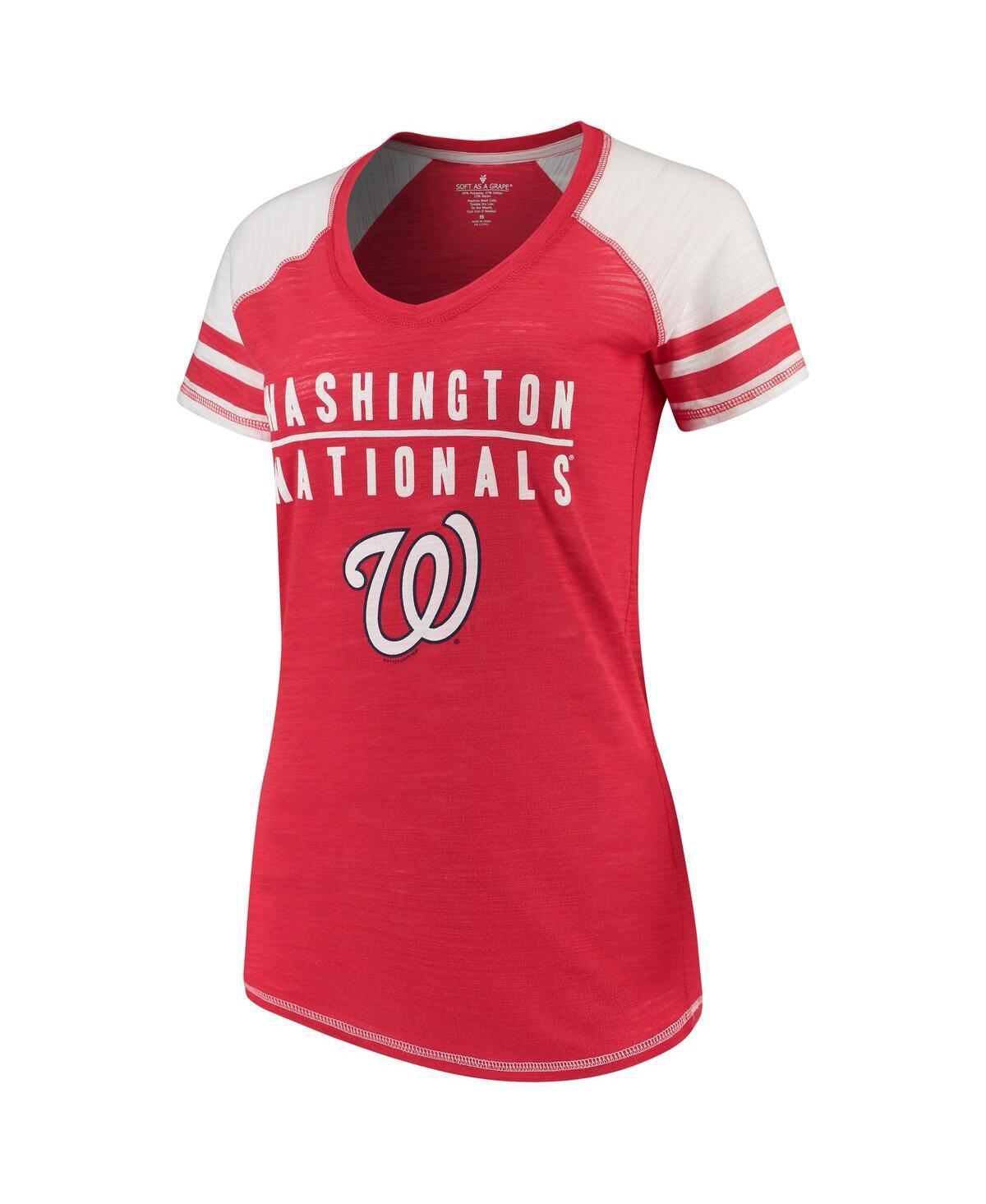 Women's Soft as a Grape Red Washington Nationals Color Block V-Neck T-Shirt, Size: Small Product Image