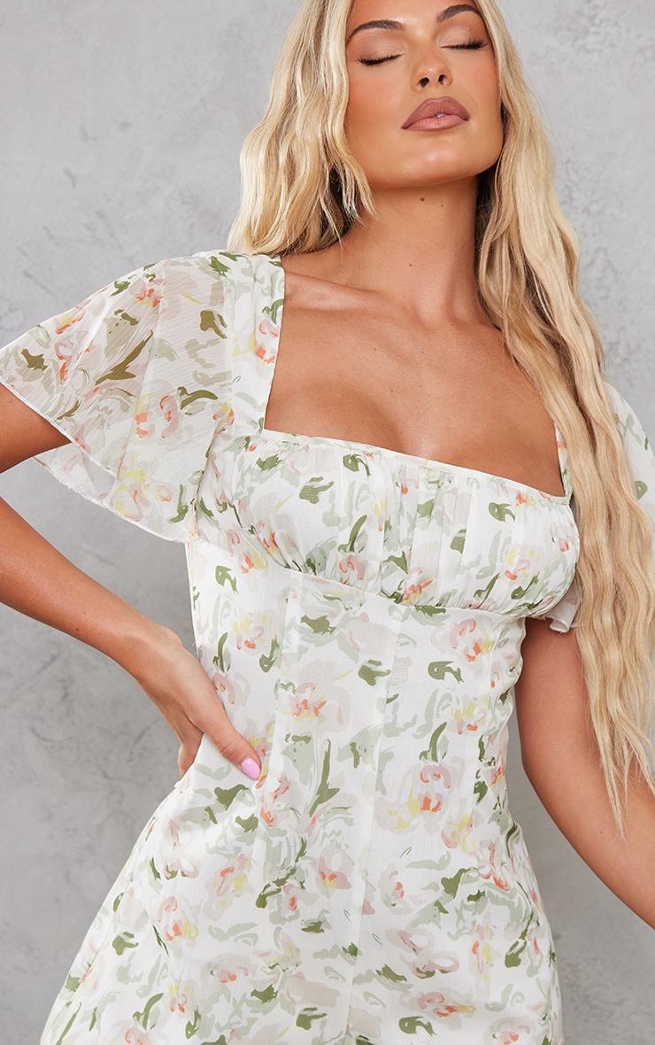 Multi Floral Print Chiffon Ruched Bust Romper Product Image