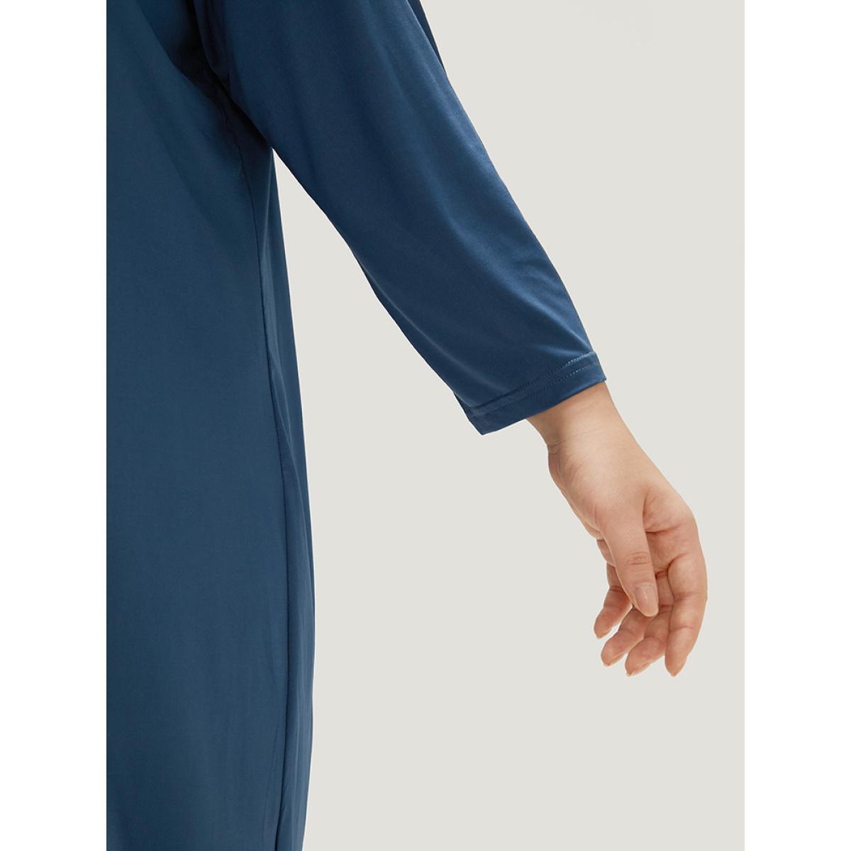 Plus Size Supersoft Essentials Plain Lace Patchwork Open Front Kimono Women DarkBlue Casual Plain Dailywear Kimonos BloomChic 14-16/1X Product Image
