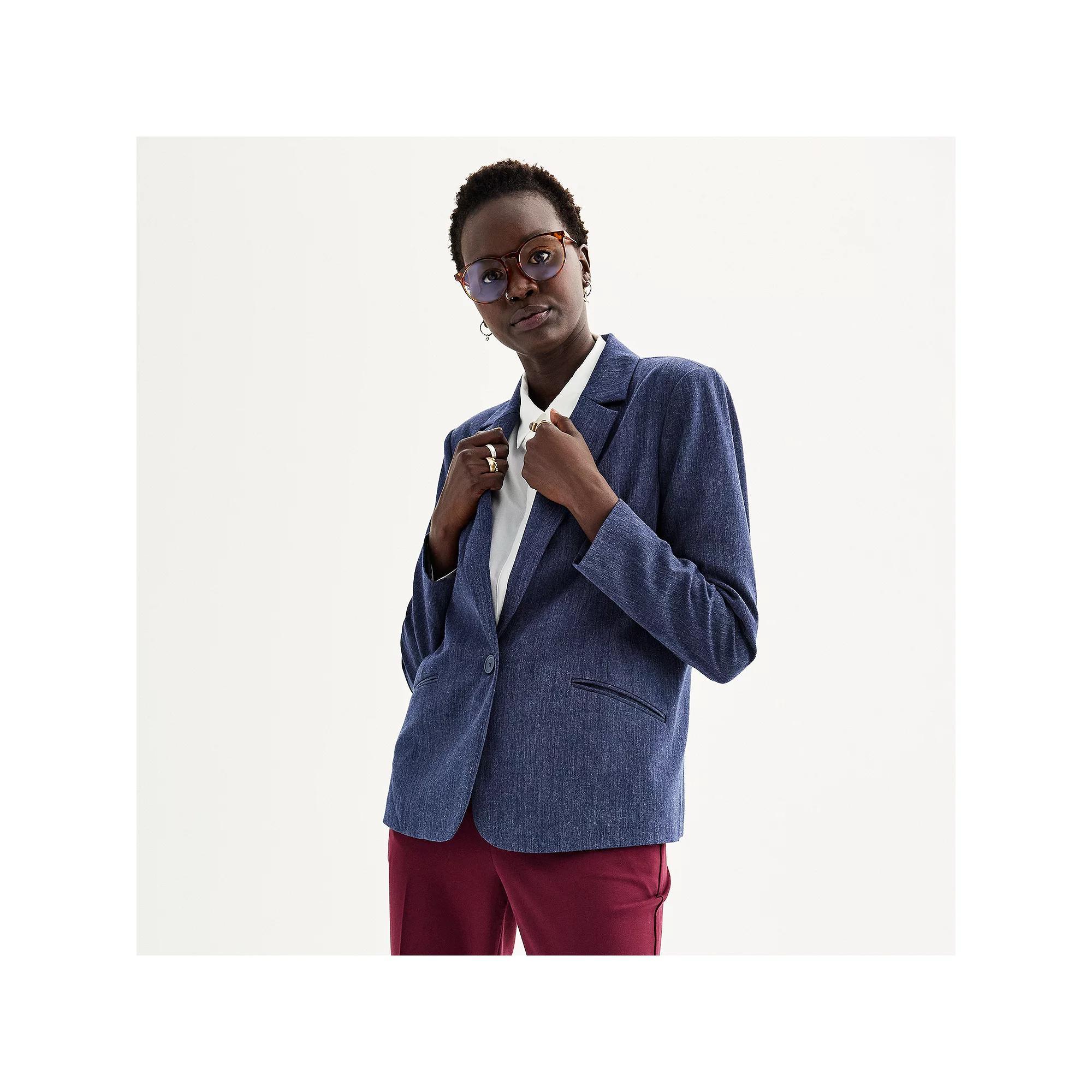 Women's Nine West Classic Single Button Blazer, Size: XL, Grey Navy Product Image