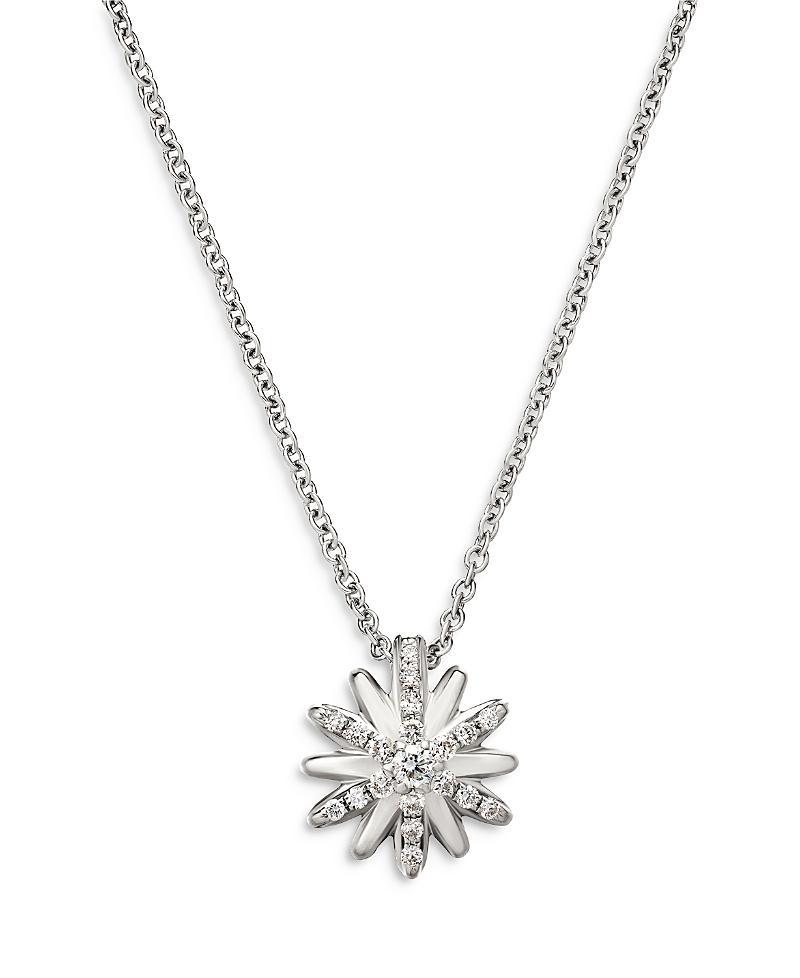Womens Petite Starburst Pendant Necklace in Sterling Silver with Diamonds, 10.5mm Product Image