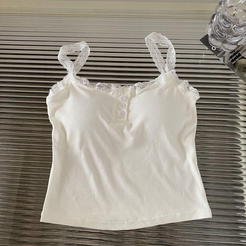Henley Plain Lace Trim Padded Camisole Product Image