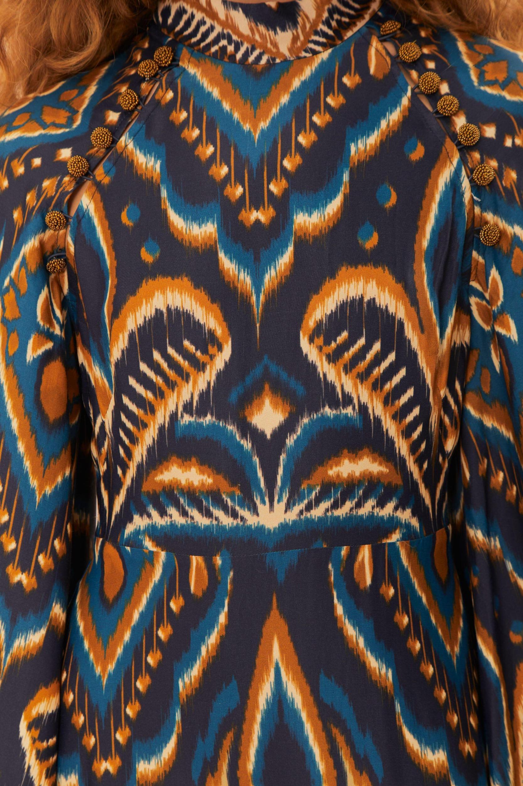 Blue Pineapple Ikat LENZING ECOVERO Viscose Mini Dress, PINEAPPLE IKAT BLUE / L Product Image