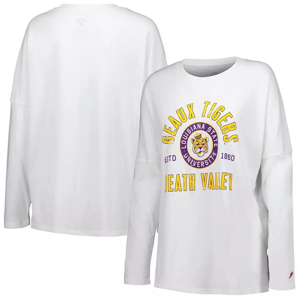 Women's League Collegiate Wear White LSU Tigers Clothesline Oversized Long Sleeve T-Shirt, Size: Small Product Image