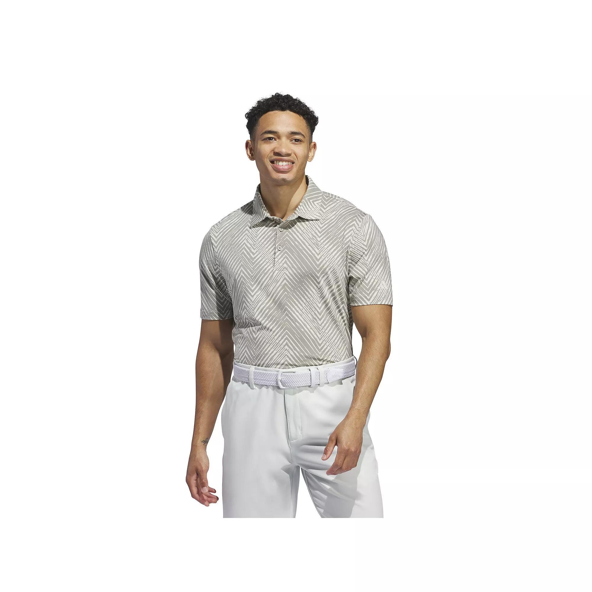 Men's adidas Ultimate365 Allover Striped Print Polo Shirt, Size: XL, Silver Pebble Product Image
