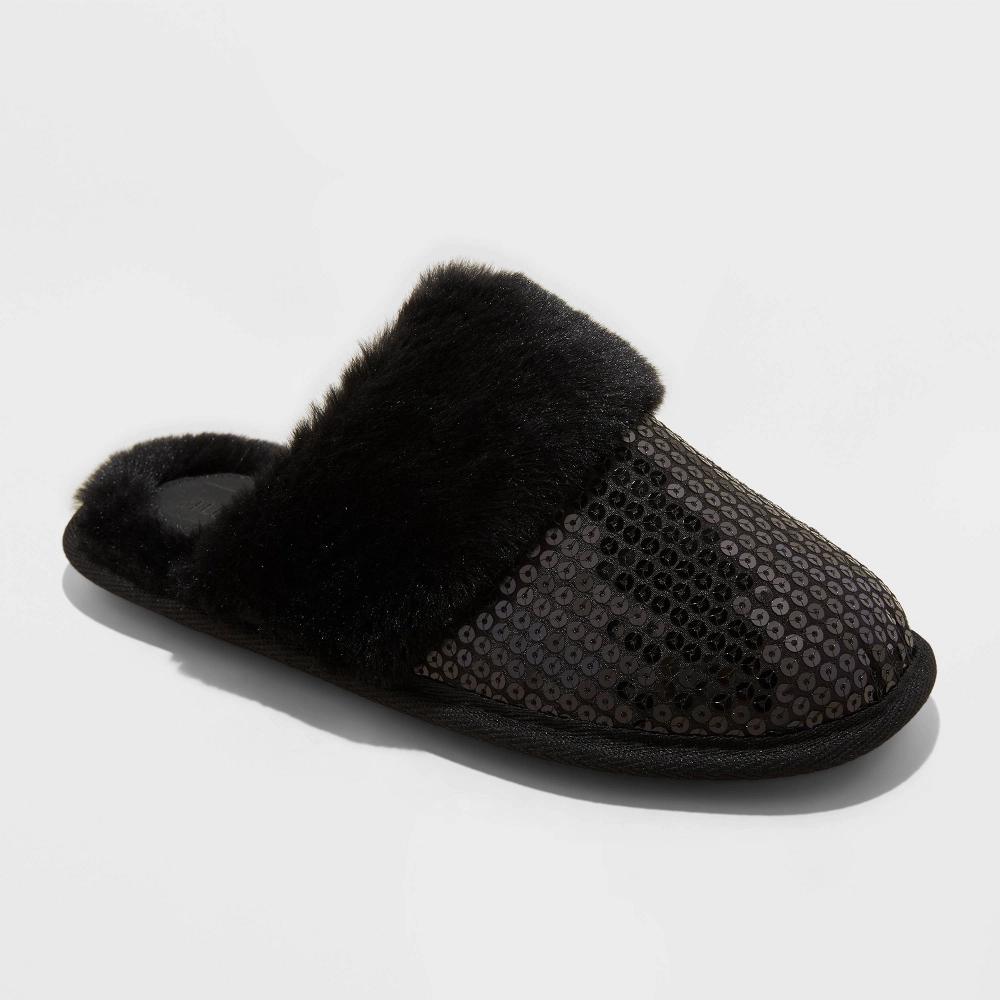 Womens Rae Sequin Scuff Slippers - Auden Silver S: Slip-On, Backless, Indoor/Outdoor Outsole, Closed Round Toe Product Image