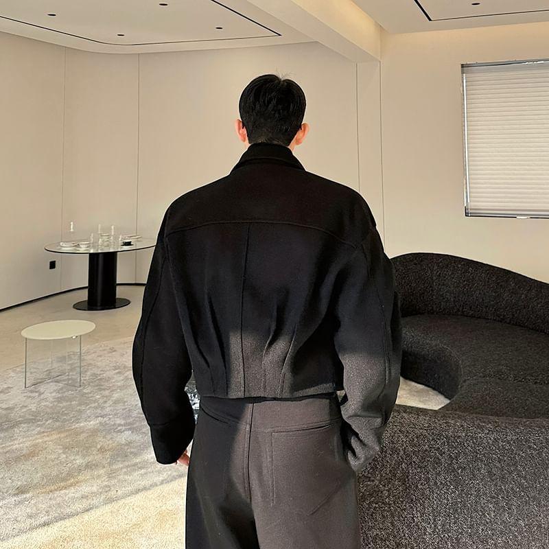 Long Sleeve Plain Zip Up Cropped Jacket Product Image
