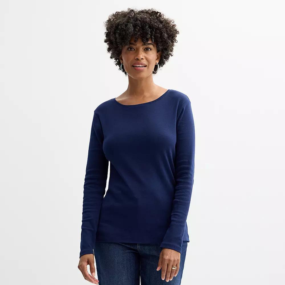 Women's Croft & Barrow® Essential Long-Sleeve Crewneck Tee, Size: Large, Red Product Image