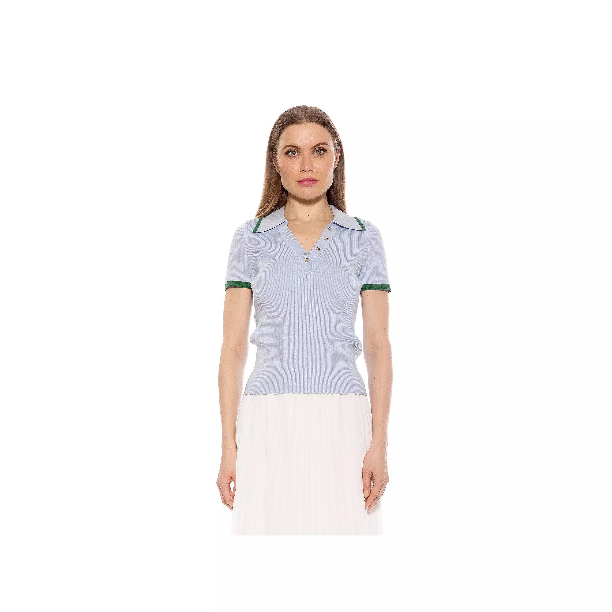 Women's ALEXIA ADMOR Diara Knitted Polo Top, Size: XS, Halogen Blue Product Image