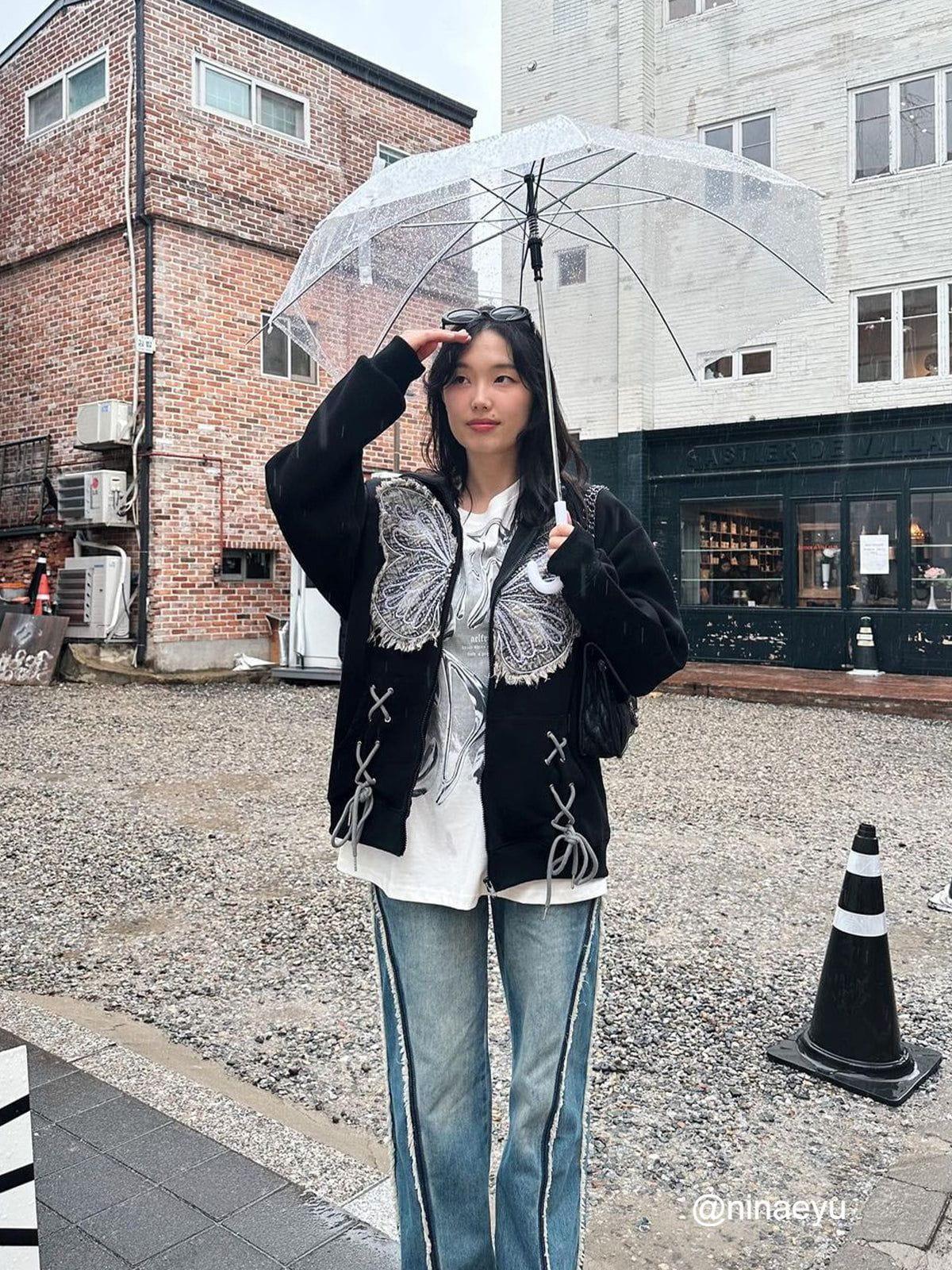 Aelfric Eden Fringe Washed Butterfly Zip Up Hoodie Product Image
