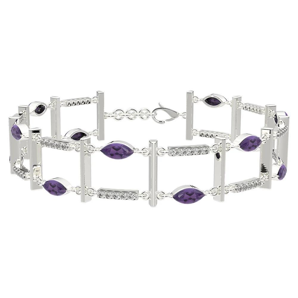 Sterling Silver Amethyst & White Topaz Layer Bracelet, Women's, Size: 7.25" Product Image