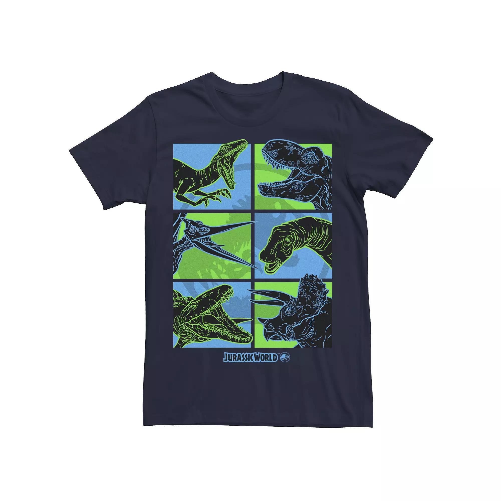 Mens Jurassic World Two Dino Faces Comic Pop Tee Kelly Grey Product Image