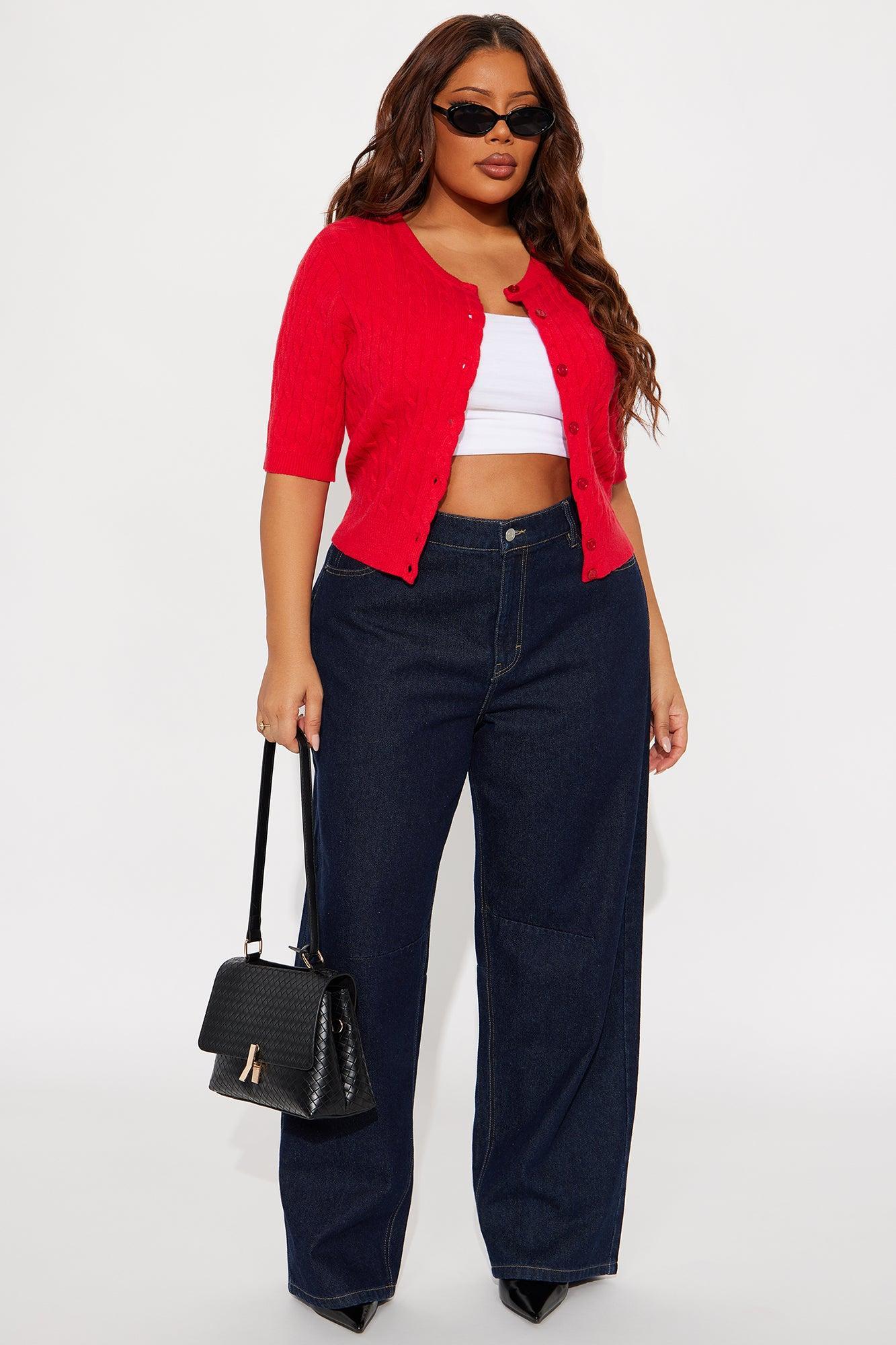 Elowen Short Sleeve Cable Knit Cardigan - Red Female Product Image