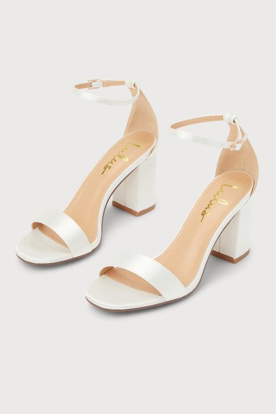 Arylee White Satin Ankle Strap Heels Product Image