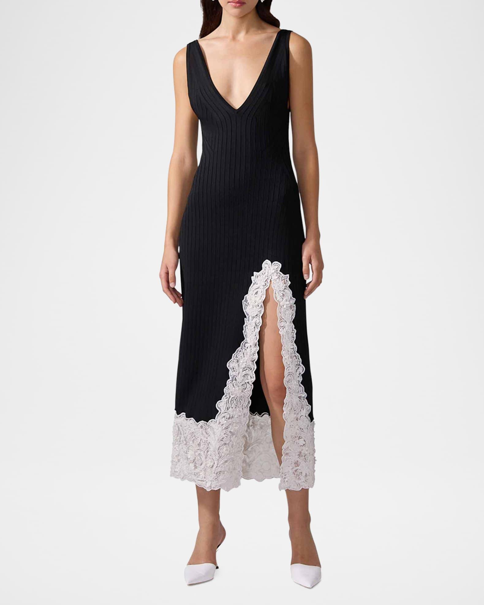 Lace-Slit Rib Slip Dress Product Image