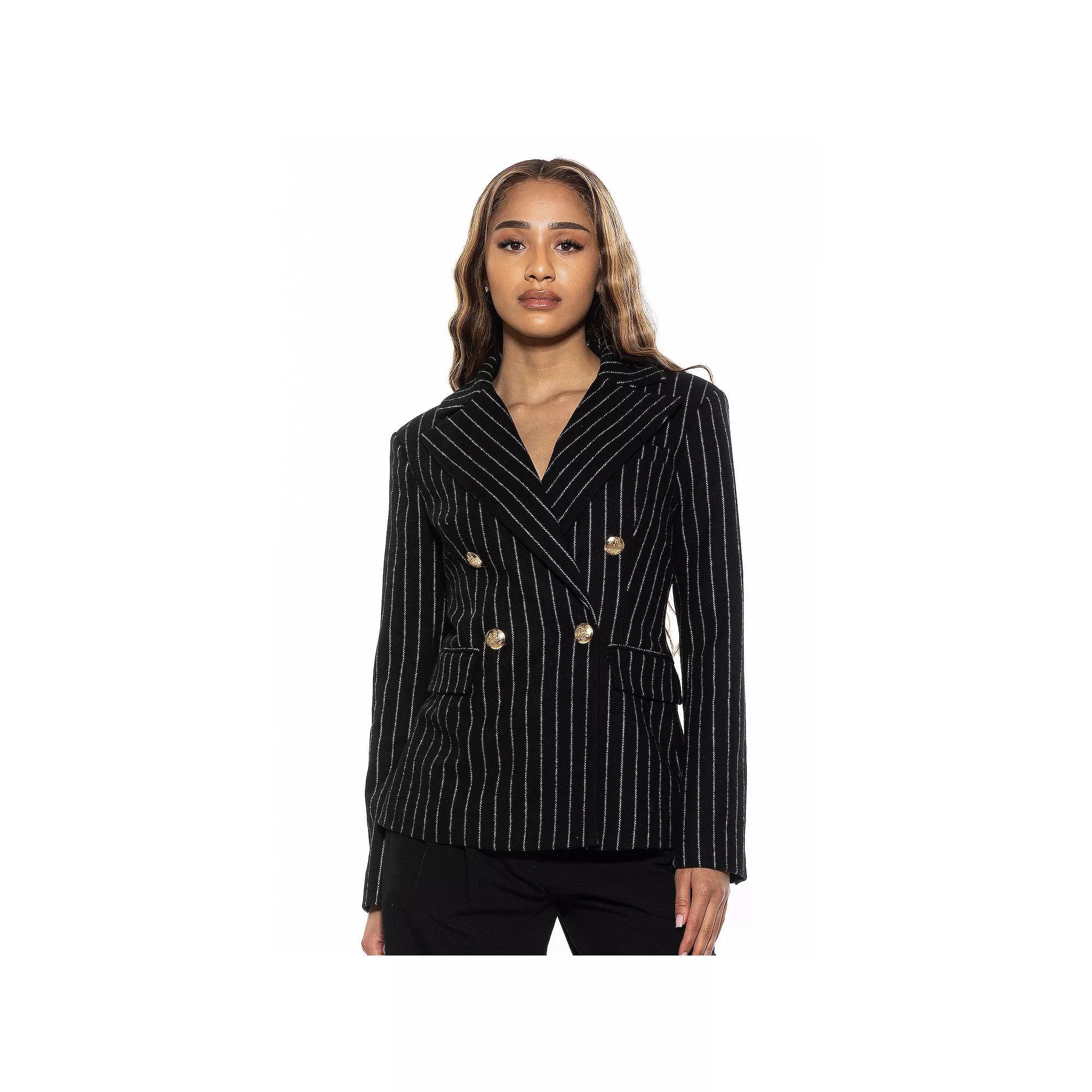 Women's ALEXIA ADMOR Farrah Striped Classic Double Breasted Jacket, Size: 6, Black Stripe Product Image