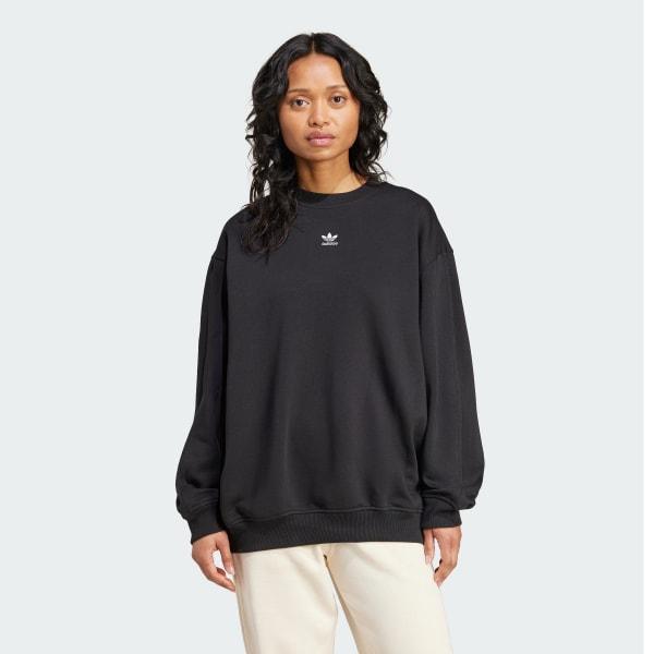 adidas Essentials Fleece Long Oversized Crew Sweatshirt Black L Womens Product Image