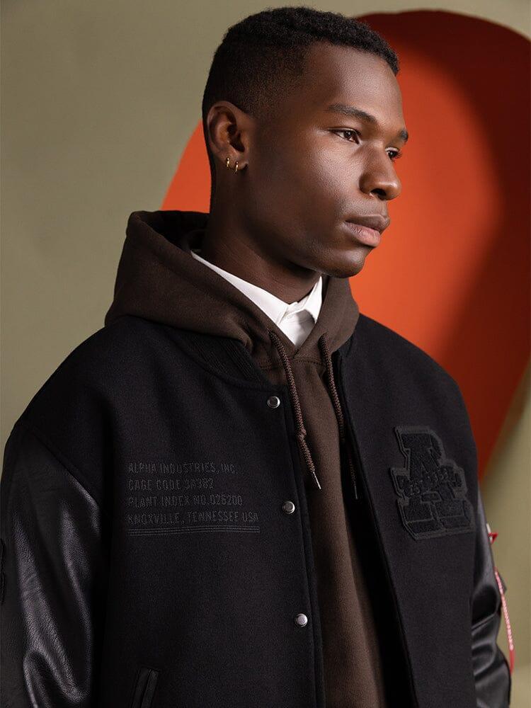 FAUX LEATHER MA-1 VARSITY BOMBER JACKET Product Image