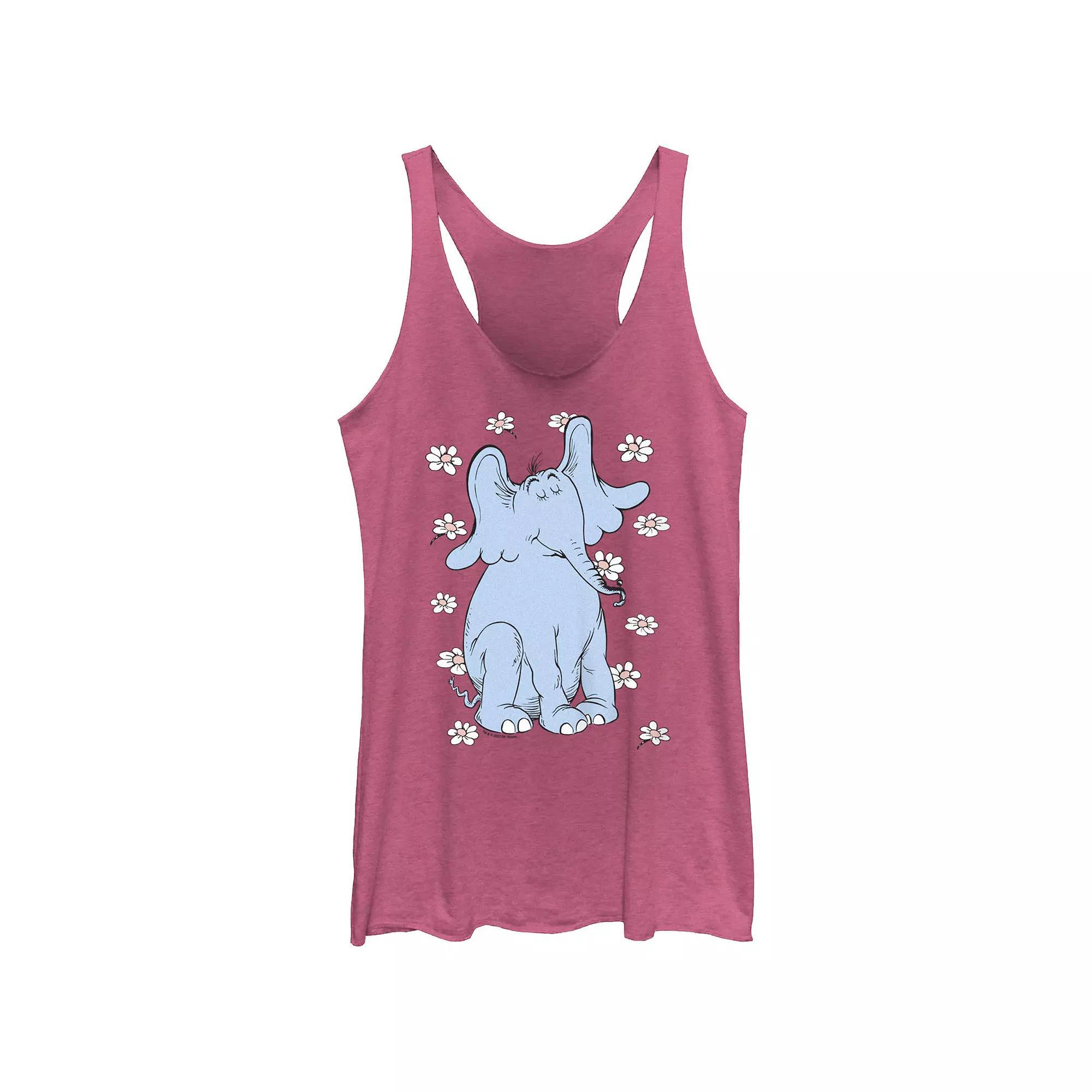 Juniors' Dr. Seuss Horton Hears A Who! Flower Scene Racerback Tank Top, Girl's, Size: XS, Pink Grey Product Image