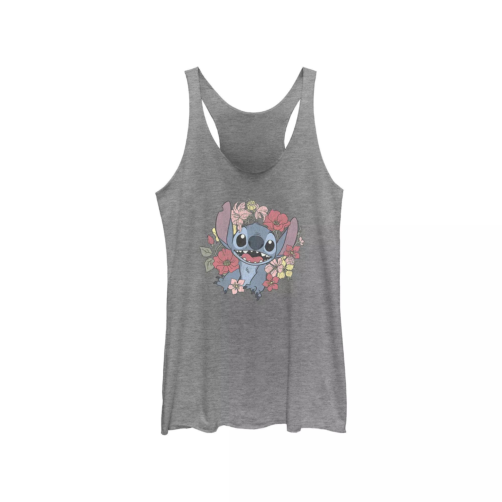 Disney's Lilo & Stitch Tropical Flower Wreath Juniors' Tri-Blend Racerback Tank Top, Girl's, Size: Medium, Gray Grey Product Image