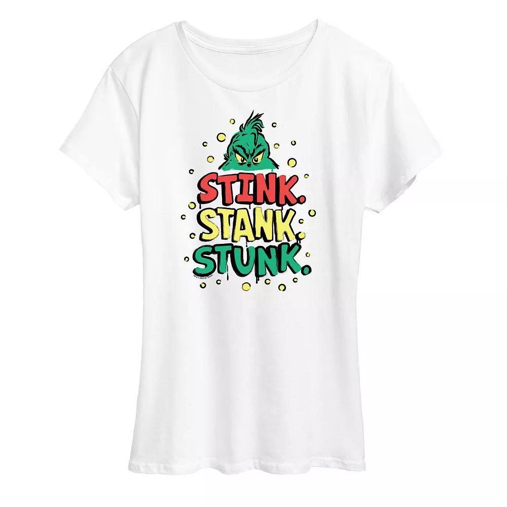 Womens Dr. Seuss The Grinch Stink Stank Stunk Graphic Tee, Girls Grey Gray Product Image