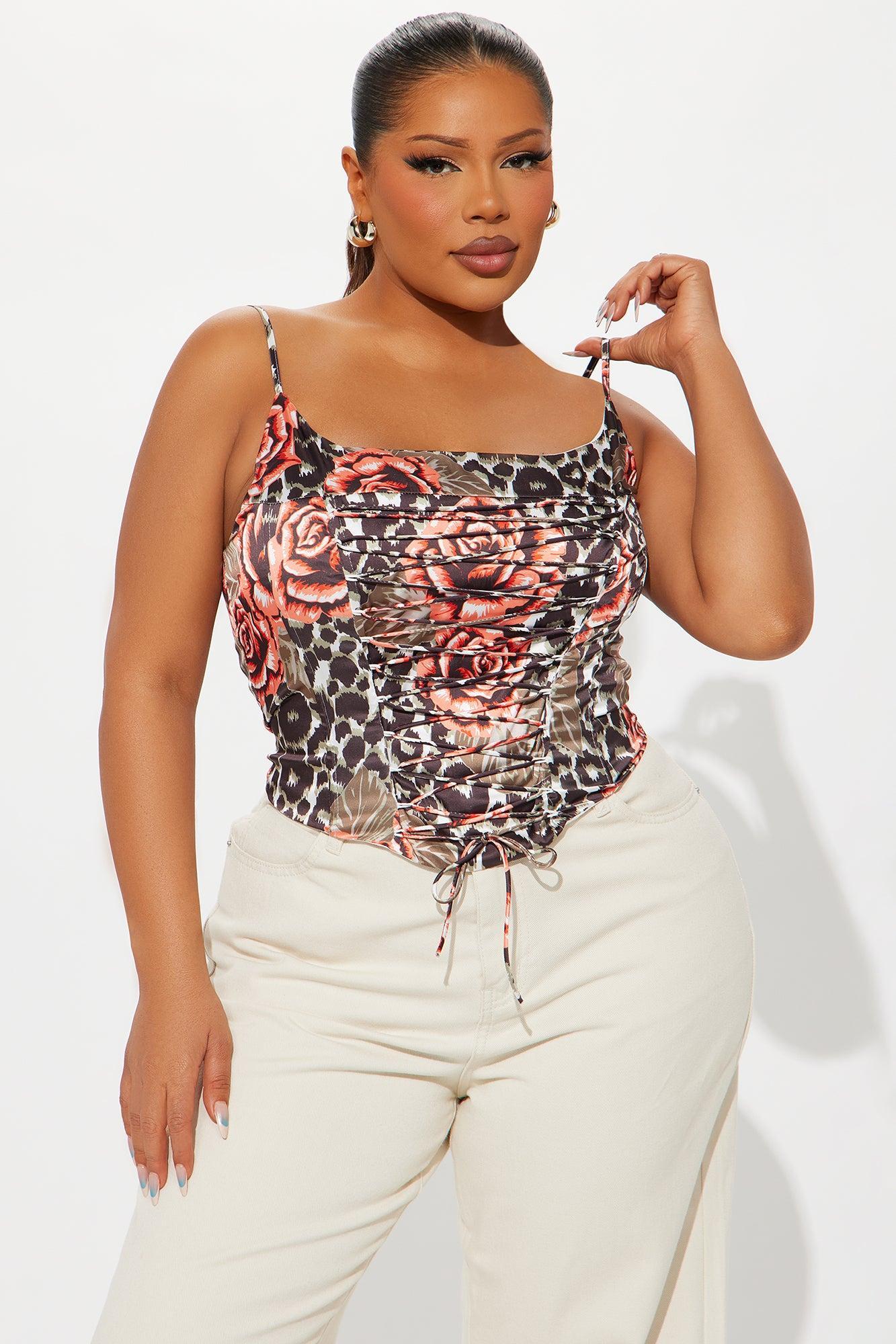 Margot Satin Corset Top - Brown/combo Product Image