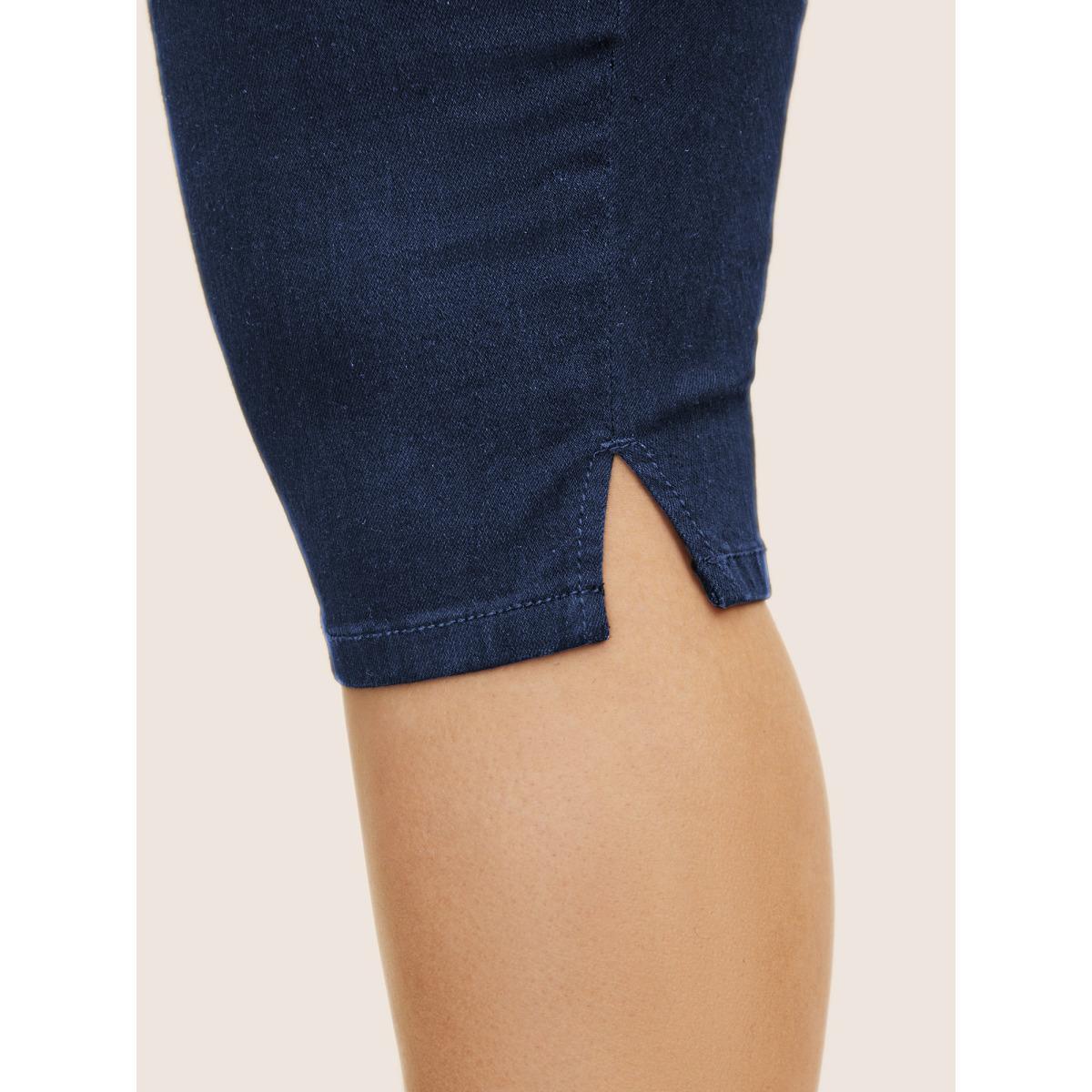 Plus Size Black Wash Split Side Pull-on Jegging Jeans Women Denimindigo Casual Slit High stretch Slanted pocket Jeans BloomChic 22/3X Product Image