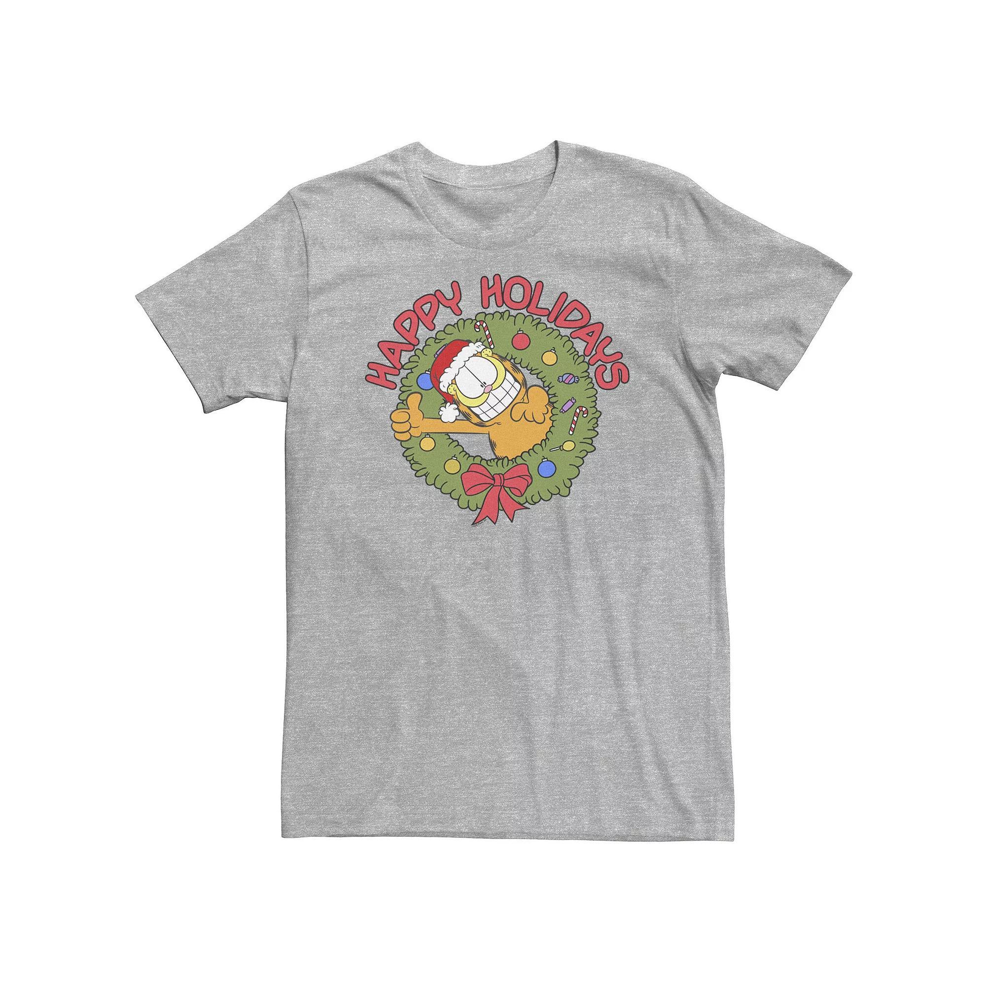 Big & Tall Garfield Happy Holidays Garfield Wreath Tee, Men's, Size: 3XL Tall, Athletic Grey Product Image