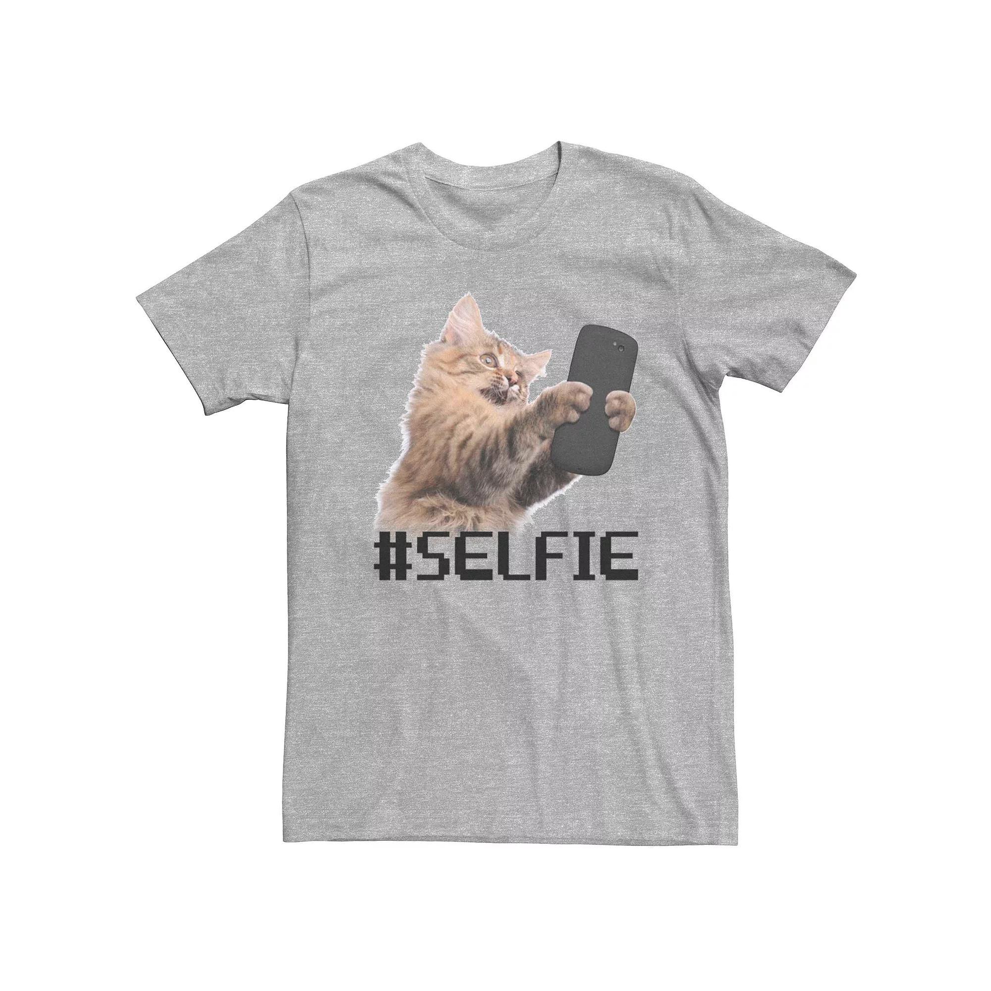 Men's Cat Selfie Graphic Tee, Size: Small, Athletic Grey Product Image