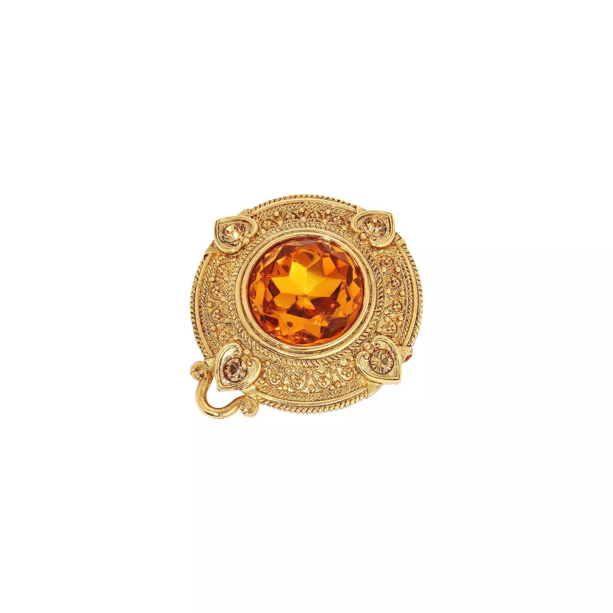 1928 Gold Tone Round Crystal Pin, Womens, Beige Product Image